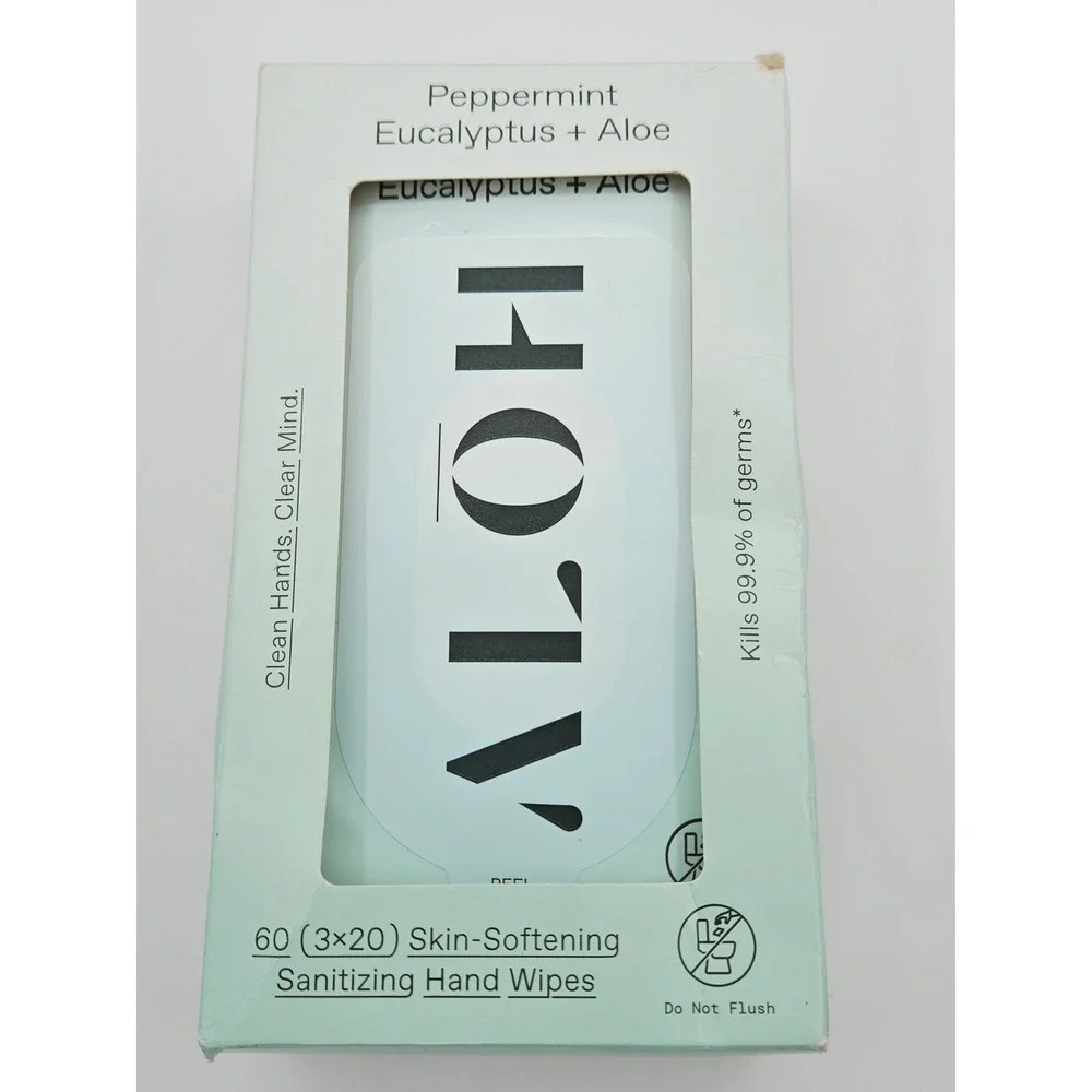 ALOH Peppermint Eucalyptus Aloe Sanitizing Hand Wipes 60 Count Non-Alcohol